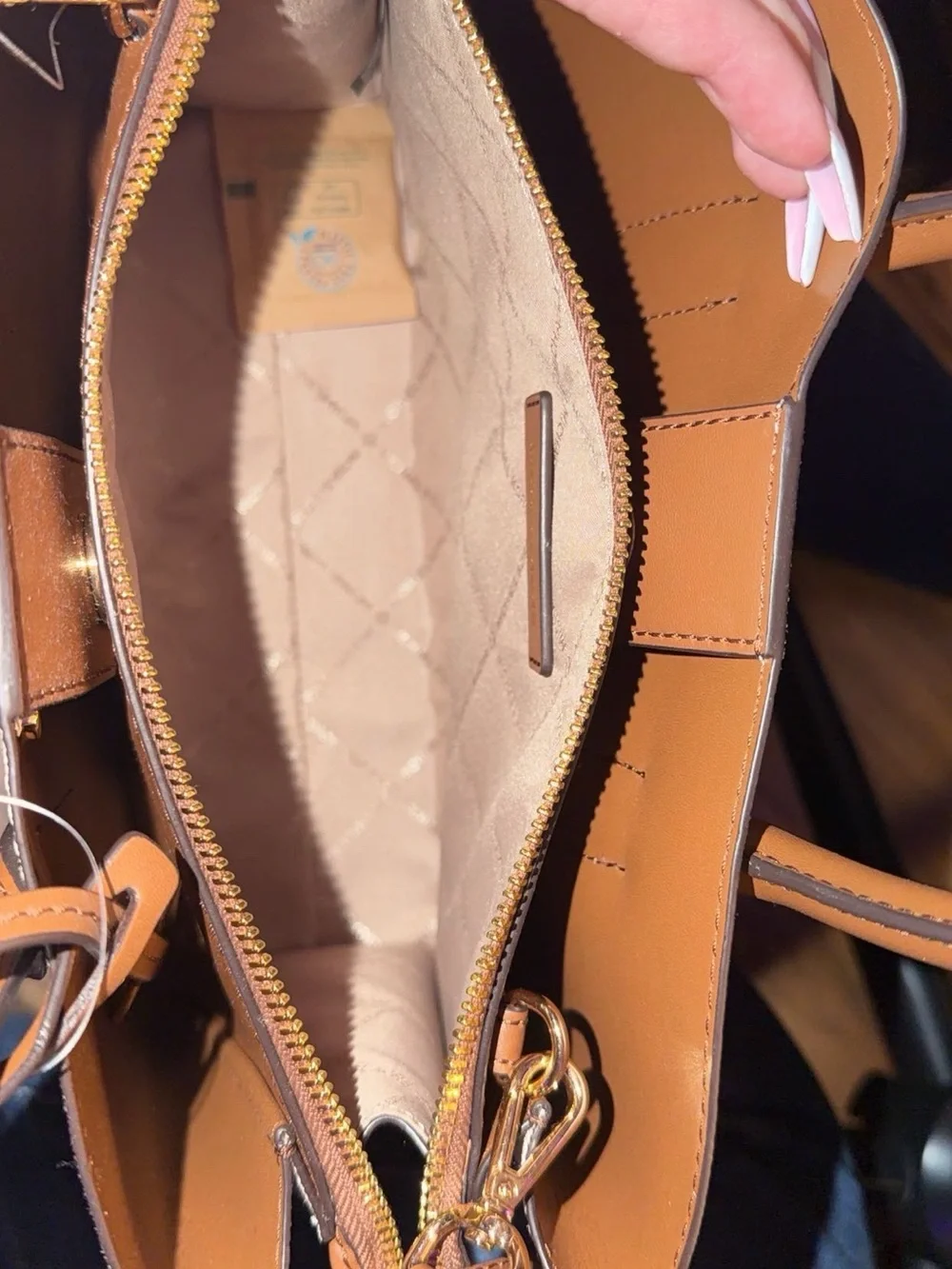 Michael Kors White/Beige Logo Satchel with Brown Trim